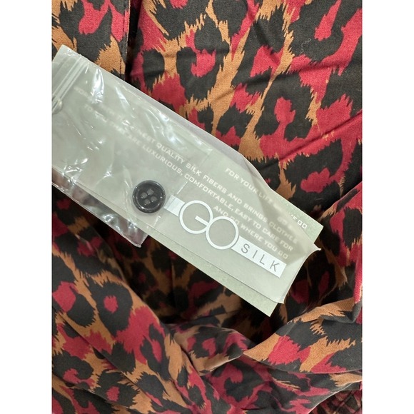 Go Silk Leopard Print Blouse Button Down Long Sleeve Shirt L - Picture 3 of 4